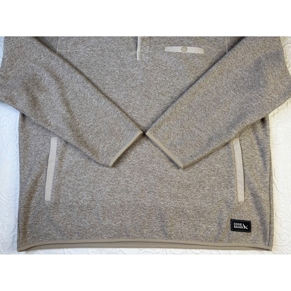 Eddie Bauer Men Heathered Fleece Quarter Snap Pullover Mock Neck Pockets Tan XXL - Picture 3 of 10